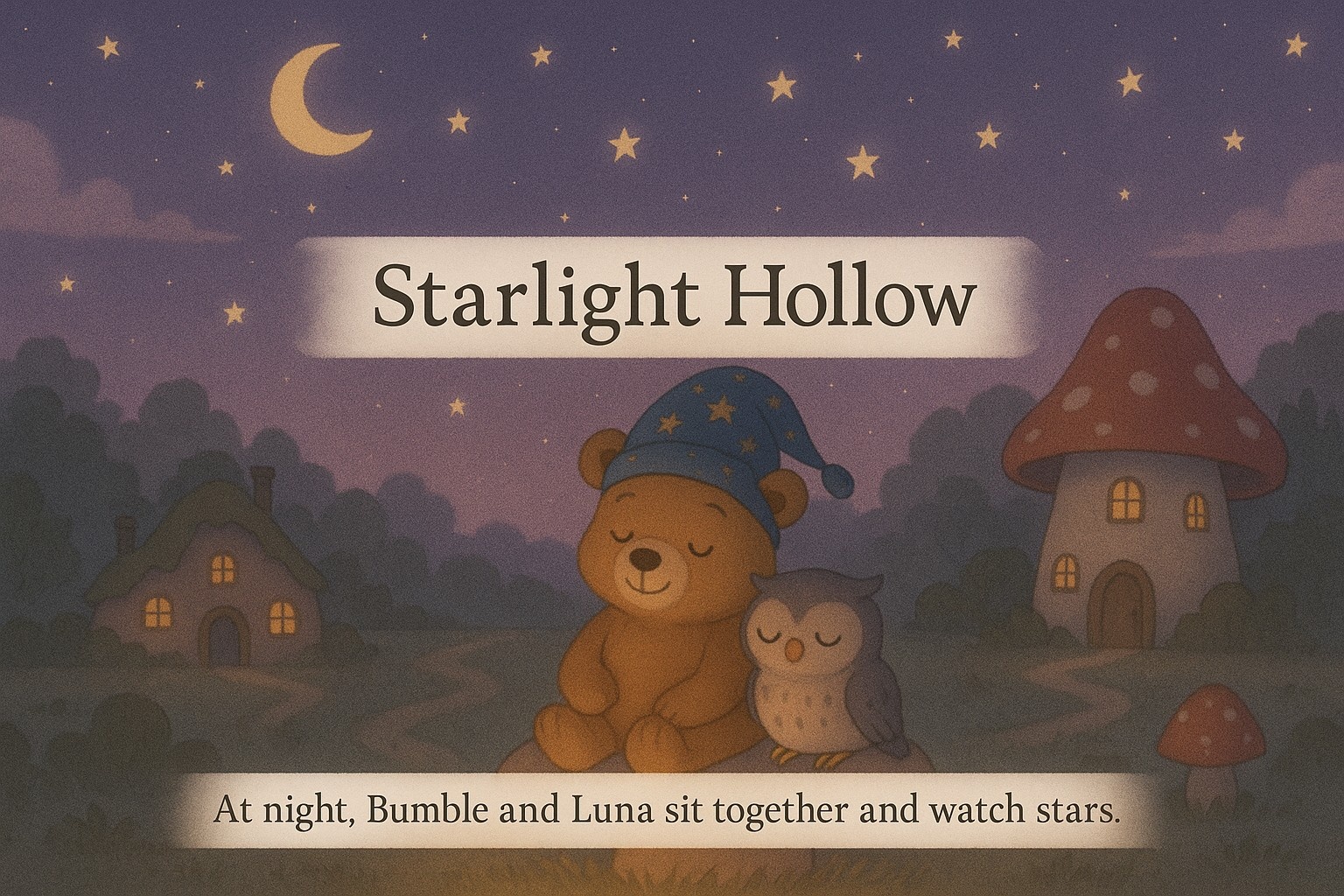 Illustration of The Sleepy Starlight Village story for kids
